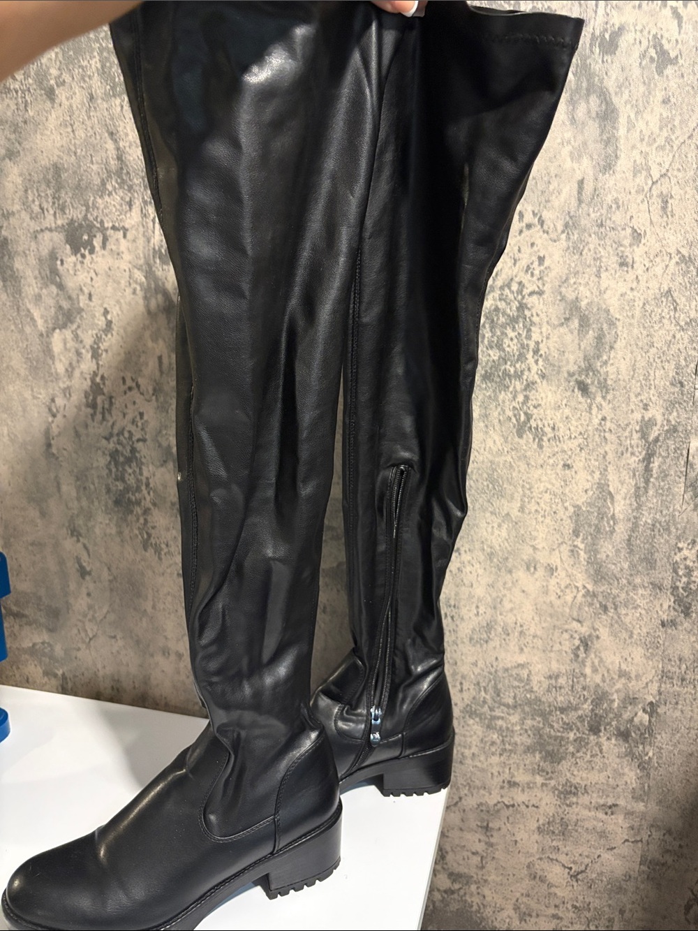 AKIRA Black Over-The-Knee Leather Riding Boots